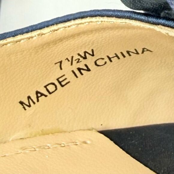 J. Renee LEONELLE Navy Blue Sparkle Bead Flower Open Toe Slingback Strap Heels - Picture 16 of 16